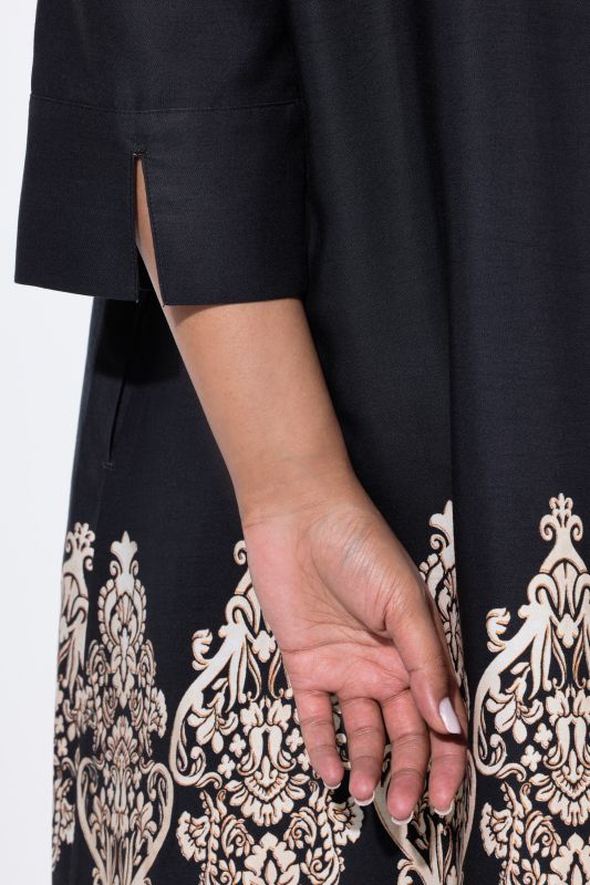 Opulent Border Print 3/4 Sleeve Dress