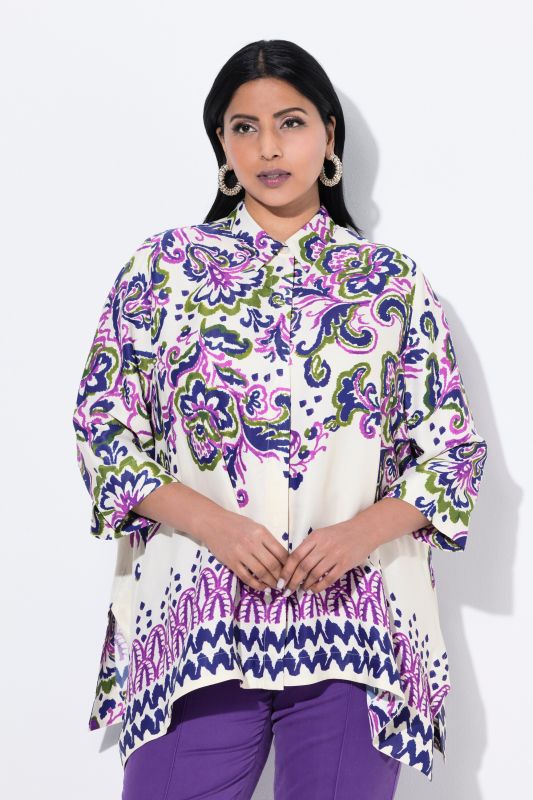 Paisley Print 3/4 Sleeve Button Down Blouse