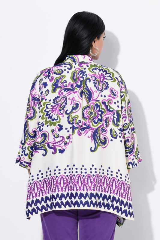 Paisley Print 3/4 Sleeve Button Down Blouse