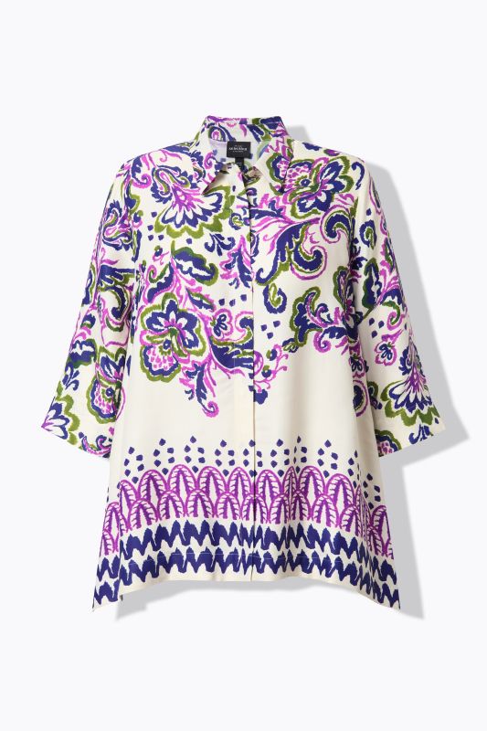 Paisley Print 3/4 Sleeve Button Down Blouse