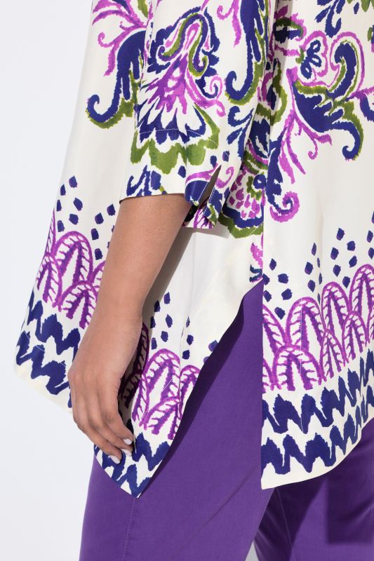 Paisley Print 3/4 Sleeve Button Down Blouse