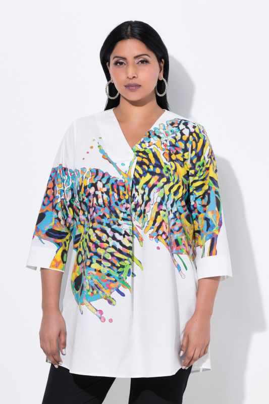 Butterfly Motif 3/4 Sleeve Tunic Blouse