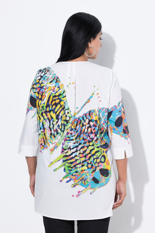 Butterfly Motif 3/4 Sleeve Tunic Blouse