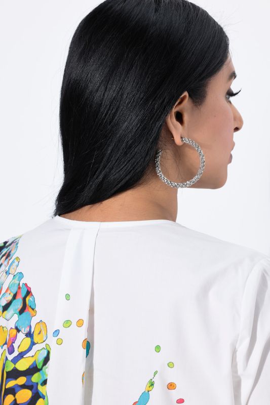 Butterfly Motif 3/4 Sleeve Tunic Blouse
