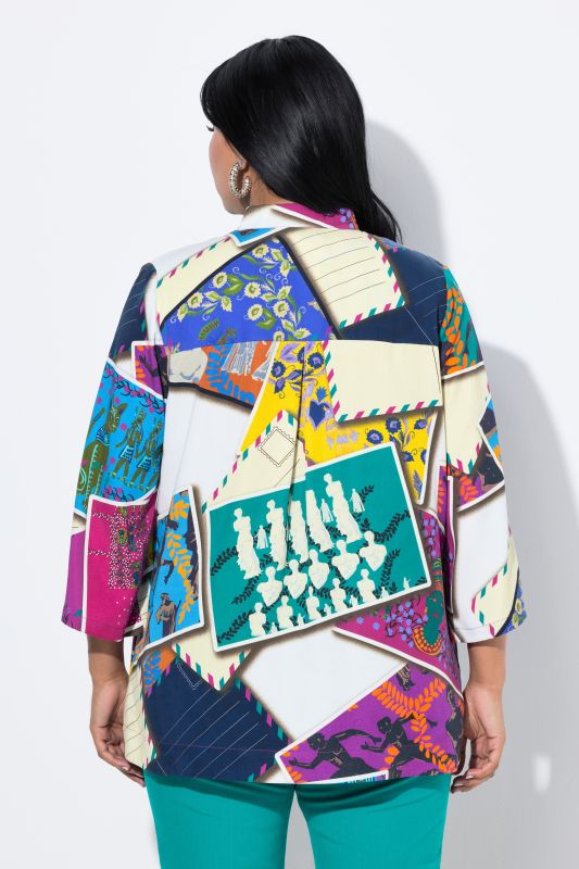 Postcard Print 3/4 Sleeve Blouse