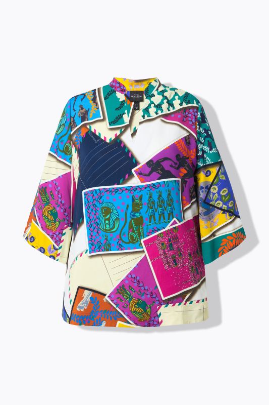 Postcard Print 3/4 Sleeve Blouse