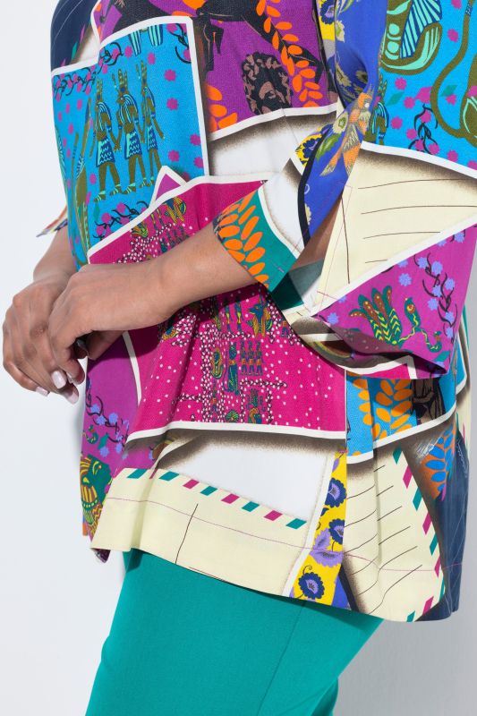 Postcard Print 3/4 Sleeve Blouse
