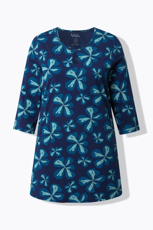 Scribble Flower Print 3/4 Sleeve Knit Tunic