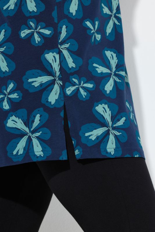 Scribble Flower Print 3/4 Sleeve Knit Tunic