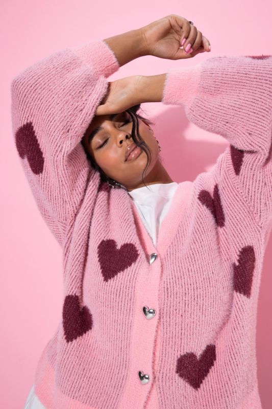 Heart Print Oversized Cardigan