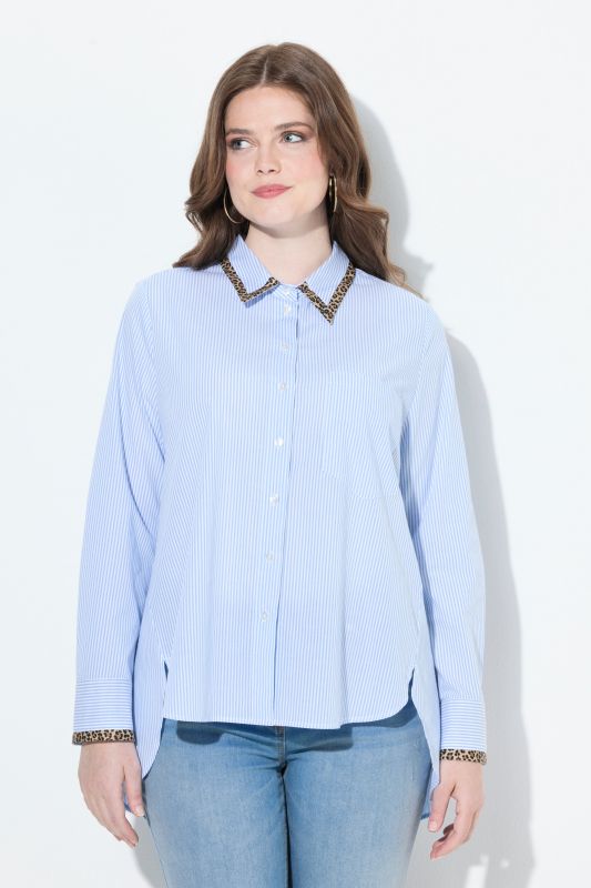 Pinstripe Leopard Detail Button Down Blouse