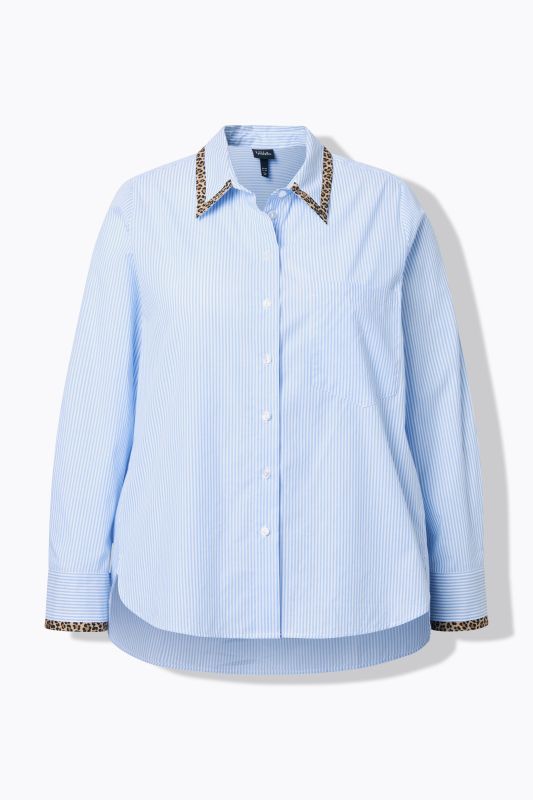 Pinstripe Leopard Detail Button Down Blouse