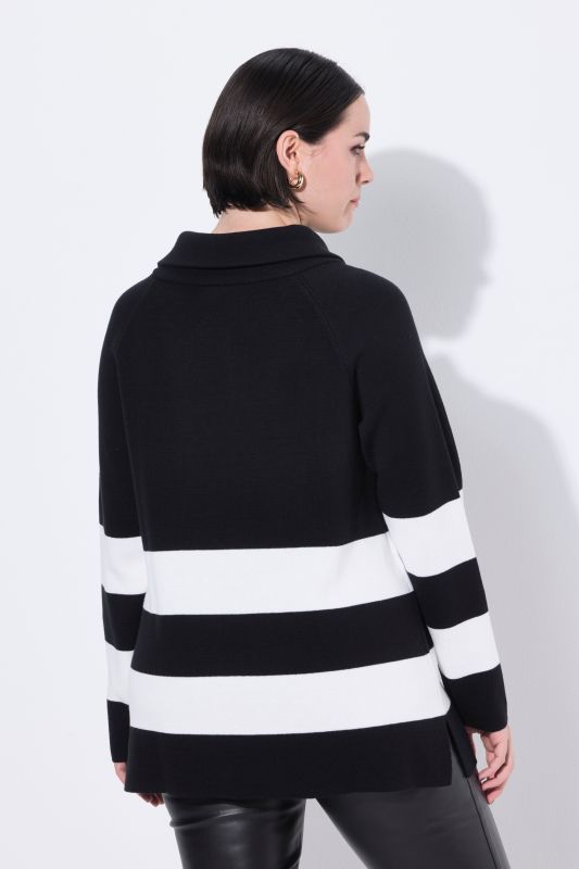 Block Stripe Asymmetric Turtleneck Sweater