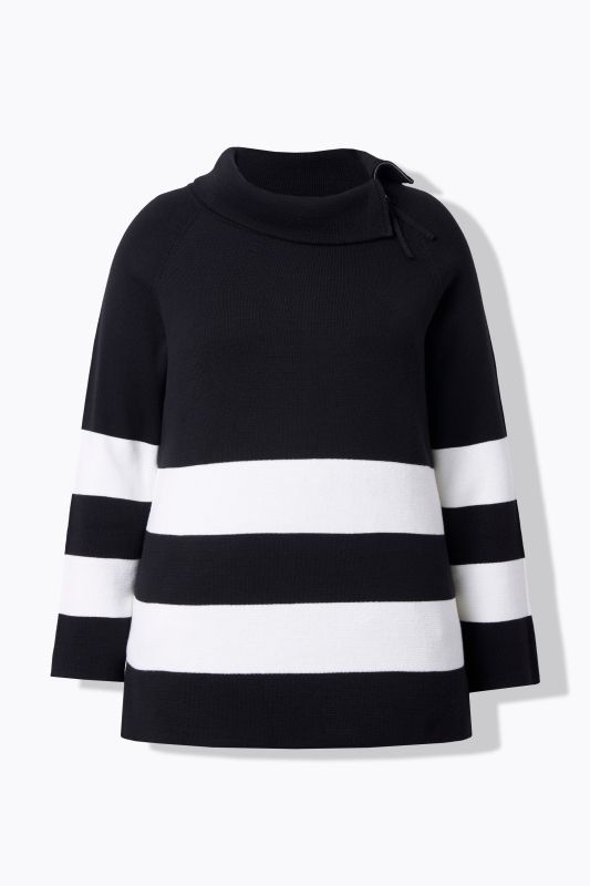 Block Stripe Asymmetric Turtleneck Sweater