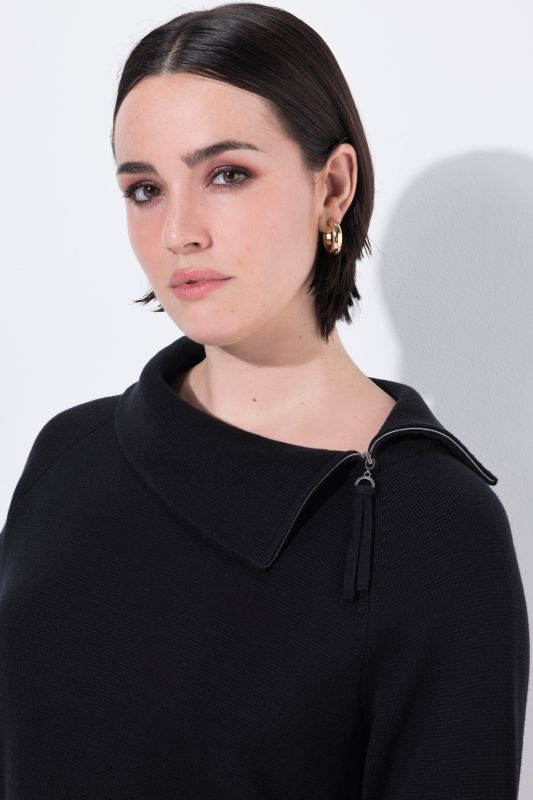 Block Stripe Asymmetric Turtleneck Sweater