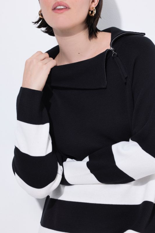 Block Stripe Asymmetric Turtleneck Sweater