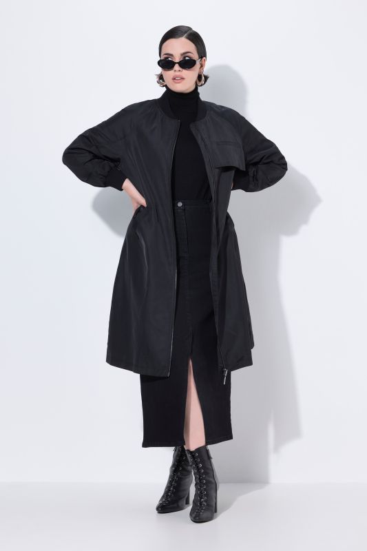 Ribbed Collar Zip-Up Coat