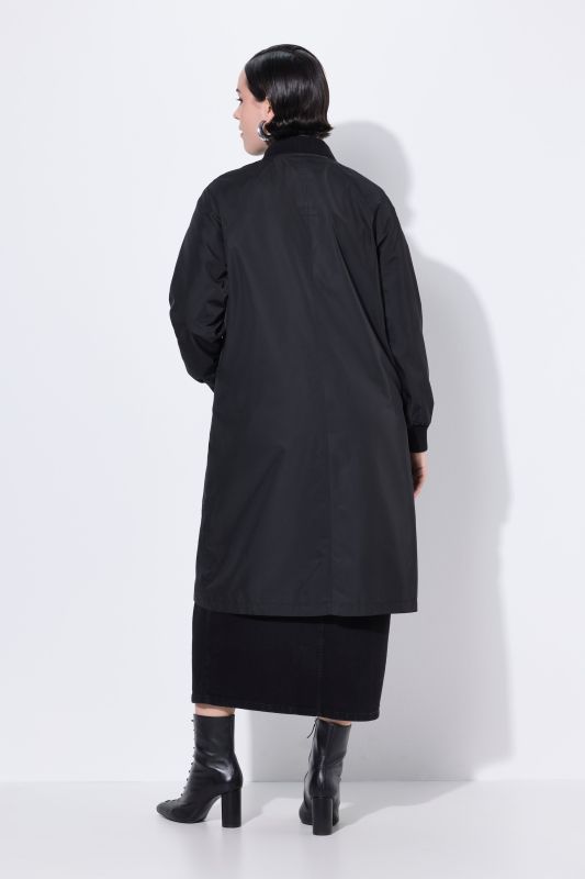 Ribbed Collar Zip-Up Coat