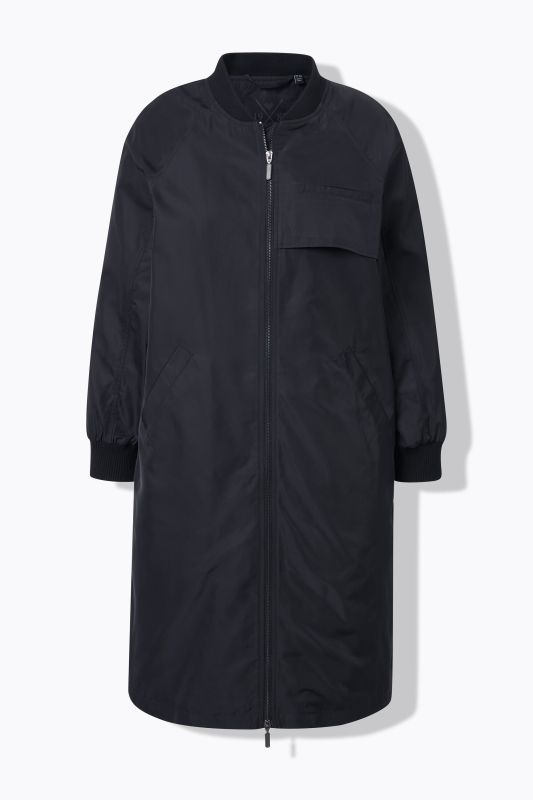 Ribbed Collar Zip-Up Coat