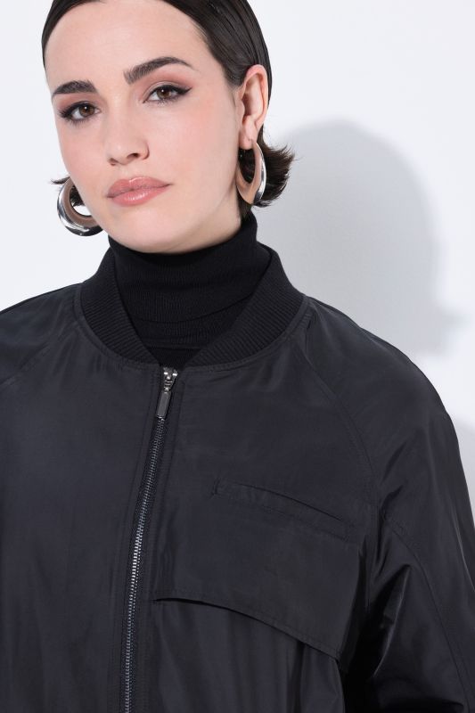 Ribbed Collar Zip-Up Coat