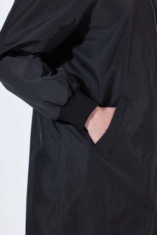 Ribbed Collar Zip-Up Coat