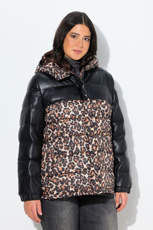 HYPRAR Leopard And Leather Look Quilted Jacket