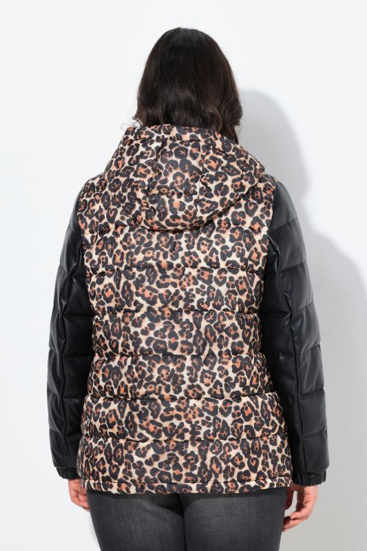 HYPRAR Leopard And Leather Look Quilted Jacket