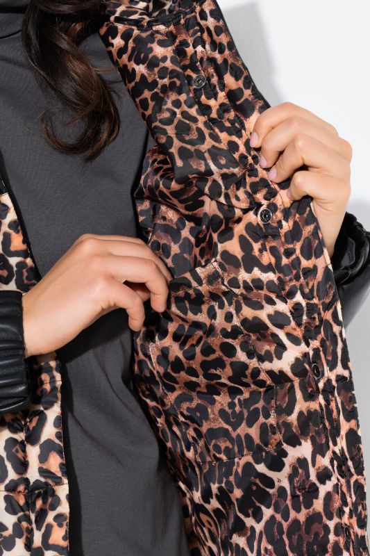 HYPRAR Leopard And Leather Look Quilted Jacket