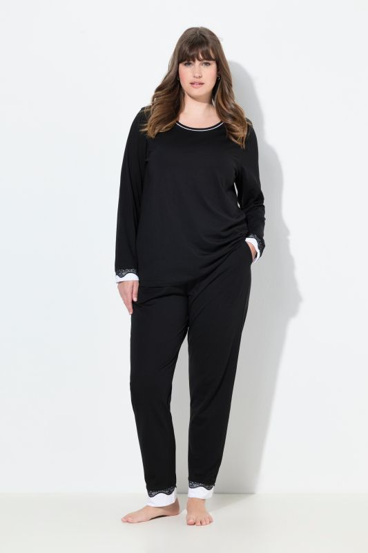 Lace Hem Super Soft Cotton Blend Knit Pajama Set
