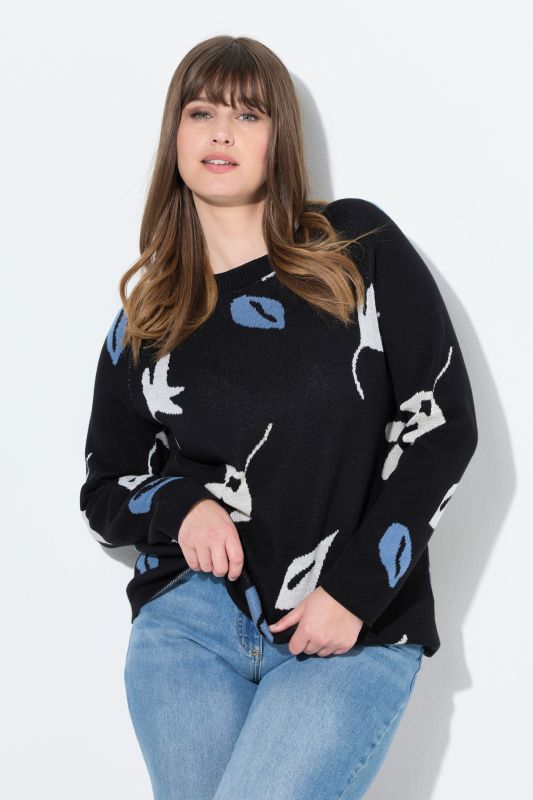 Eco Cotton Leaf Pattern Long Sleeve Sweater