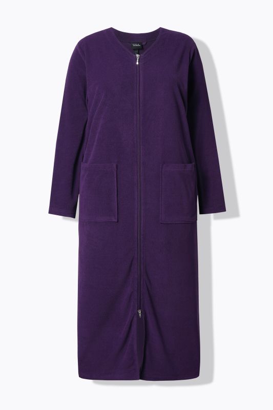 Long Zip Front Cotton Blend Terry Bathrobe