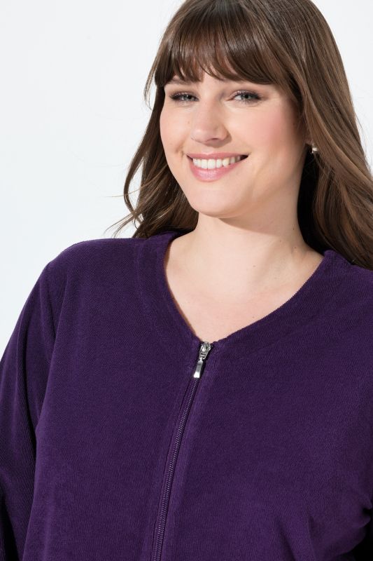 Long Zip Front Cotton Blend Terry Bathrobe