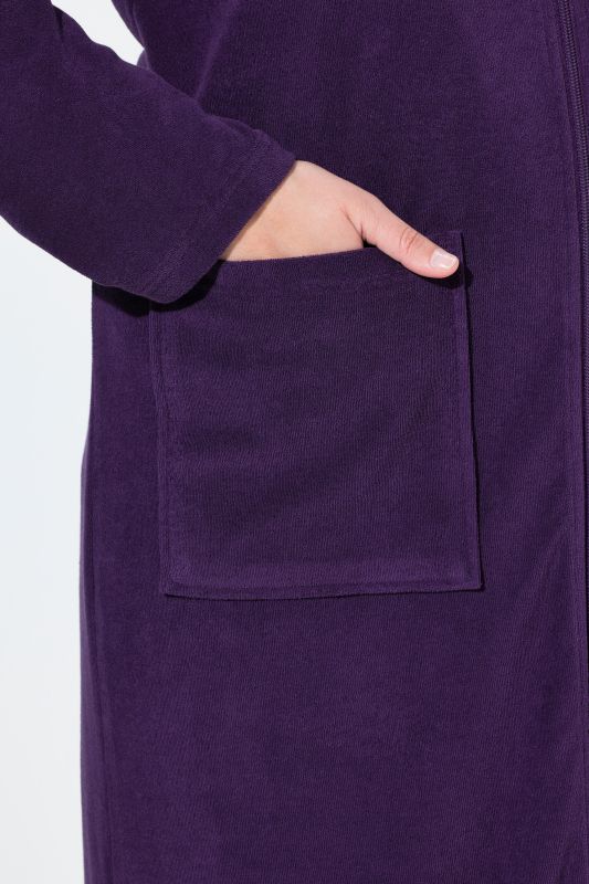 Long Zip Front Cotton Blend Terry Bathrobe