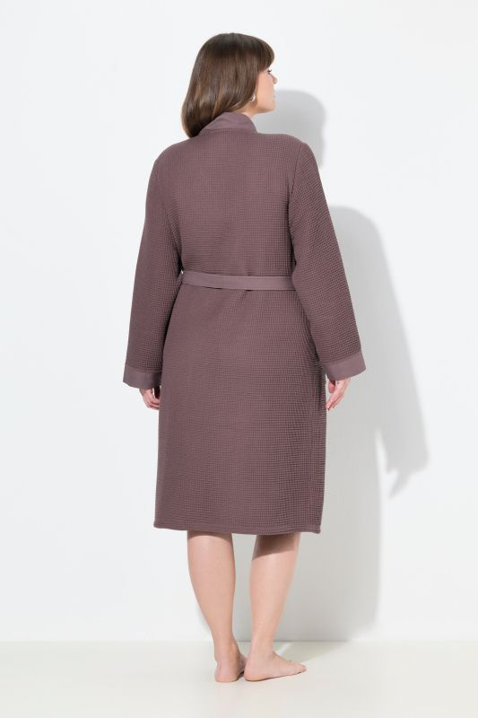 Waffle Pique Wrap Long Sleeve Cotton Bathrobe