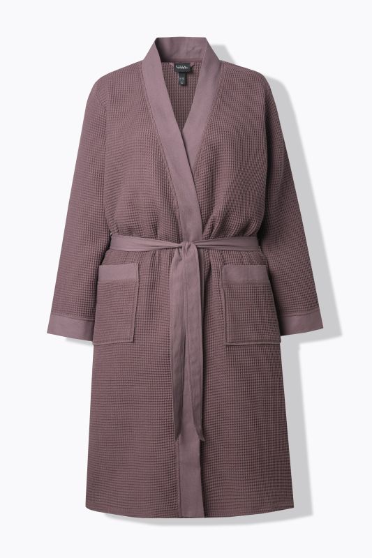 Waffle Pique Wrap Long Sleeve Cotton Bathrobe