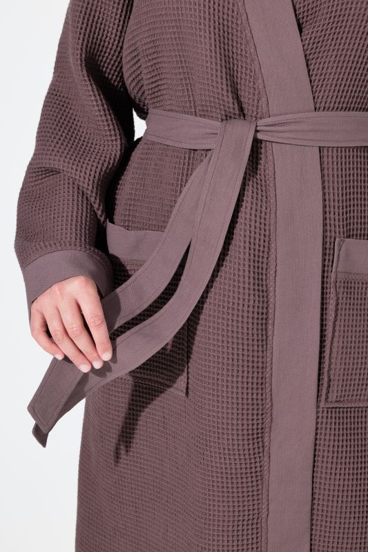 Waffle Pique Wrap Long Sleeve Cotton Bathrobe