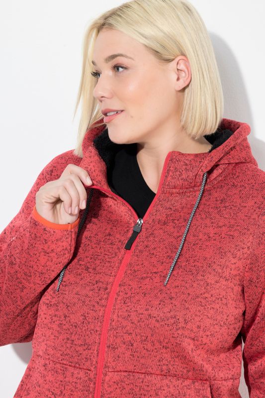 Sweater Knit Fleece Hooded Zip Front Sweatshirt