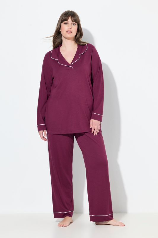 Contrast Piping Lapel Collar Pajama Set