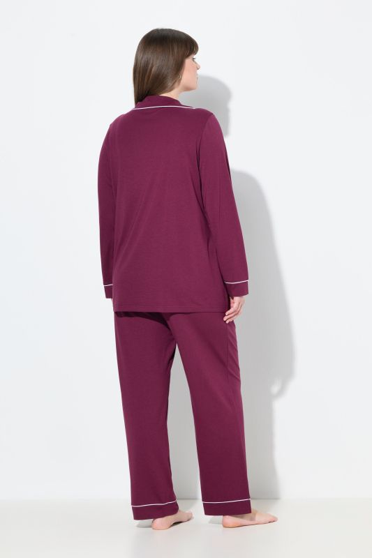Contrast Piping Lapel Collar Pajama Set