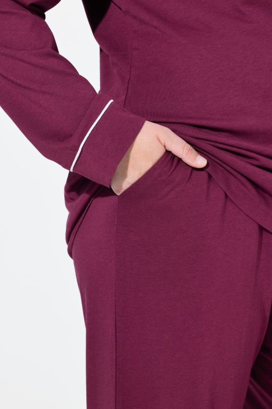 Contrast Piping Lapel Collar Pajama Set