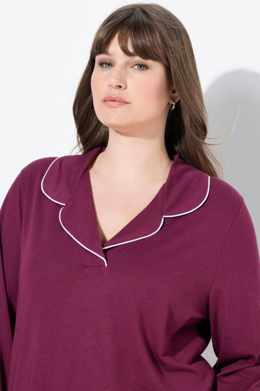 Contrast Piping Lapel Collar Pajama Set