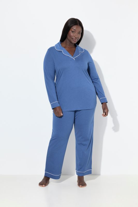 Contrast Piping Lapel Collar Pajama Set