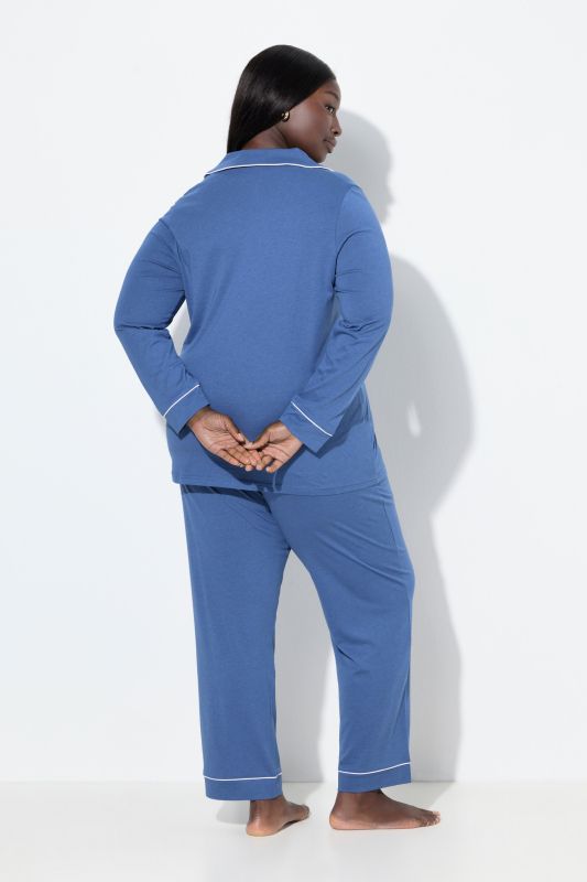 Contrast Piping Lapel Collar Pajama Set