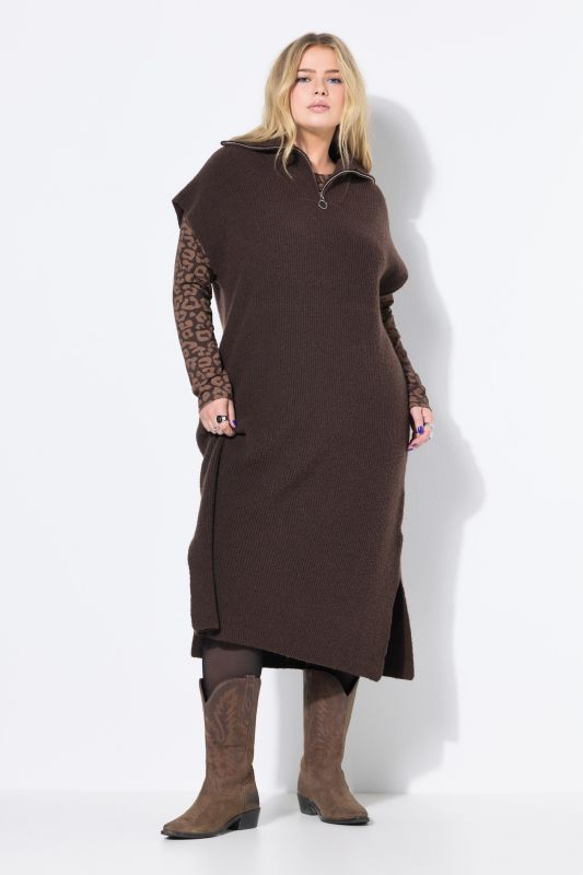 Knitted dress, oversized, troyer collar, sleeveless