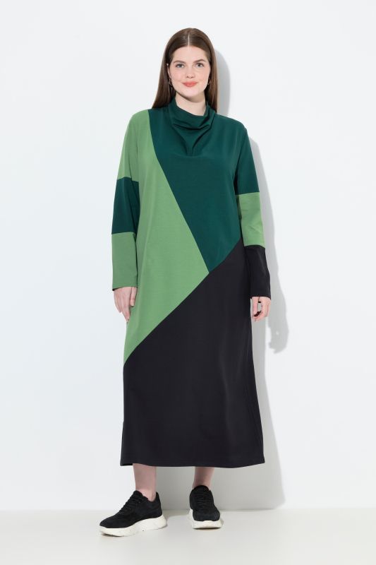 Eco Cotton Color Block Waterfall Collar Dress