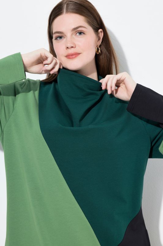 Eco Cotton Color Block Waterfall Collar Dress