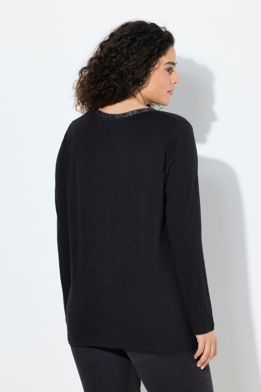 Glitter Detail Long Sleeve V-Neck Tee