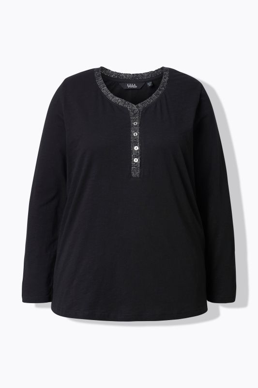 Glitter Detail Long Sleeve V-Neck Tee