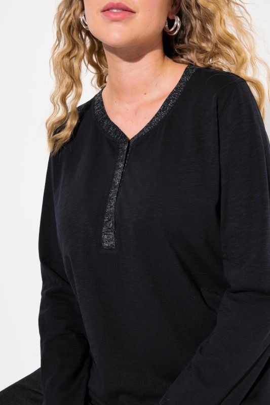 Glitter Detail Long Sleeve V-Neck Tee