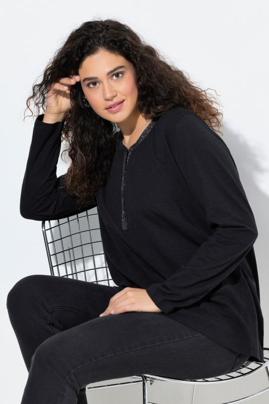 Glitter Detail Long Sleeve V-Neck Tee
